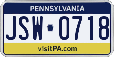 PA license plate JSW0718