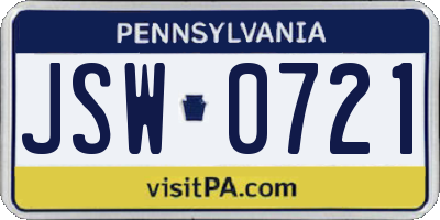 PA license plate JSW0721