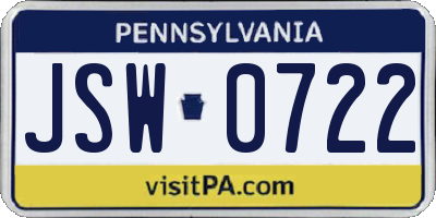 PA license plate JSW0722
