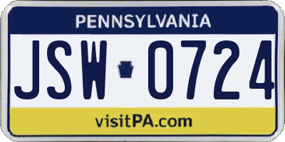 PA license plate JSW0724