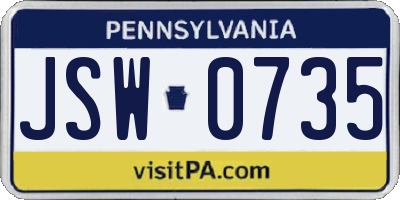 PA license plate JSW0735