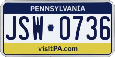 PA license plate JSW0736