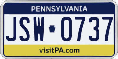 PA license plate JSW0737