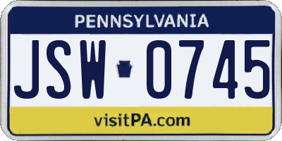 PA license plate JSW0745