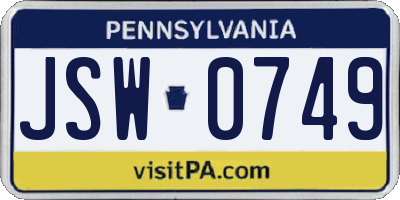 PA license plate JSW0749