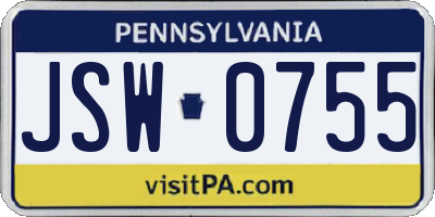 PA license plate JSW0755