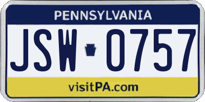 PA license plate JSW0757