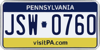 PA license plate JSW0760