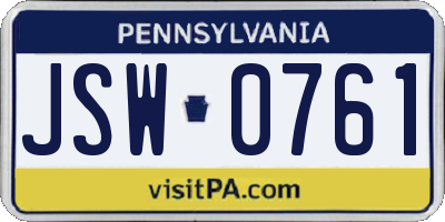 PA license plate JSW0761