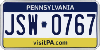 PA license plate JSW0767