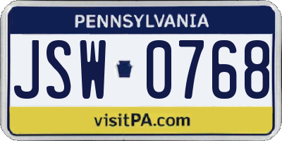PA license plate JSW0768