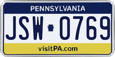 PA license plate JSW0769