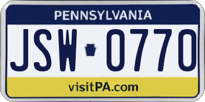 PA license plate JSW0770
