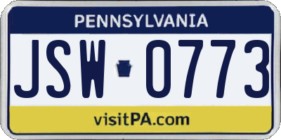 PA license plate JSW0773
