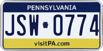 PA license plate JSW0774