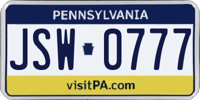 PA license plate JSW0777