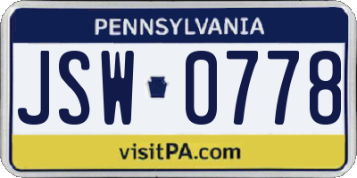 PA license plate JSW0778