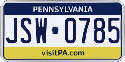 PA license plate JSW0785