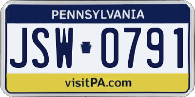 PA license plate JSW0791