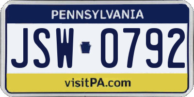 PA license plate JSW0792