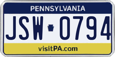 PA license plate JSW0794