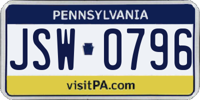 PA license plate JSW0796