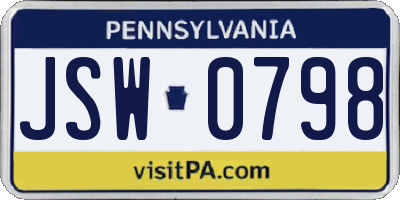PA license plate JSW0798