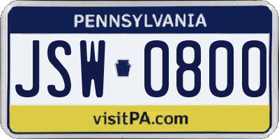PA license plate JSW0800