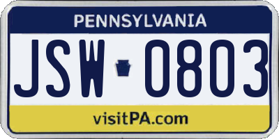 PA license plate JSW0803