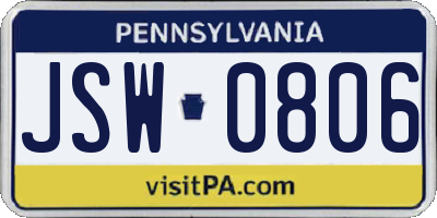 PA license plate JSW0806