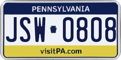 PA license plate JSW0808