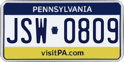 PA license plate JSW0809