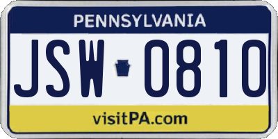 PA license plate JSW0810