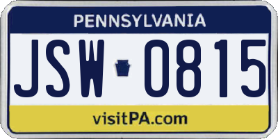 PA license plate JSW0815