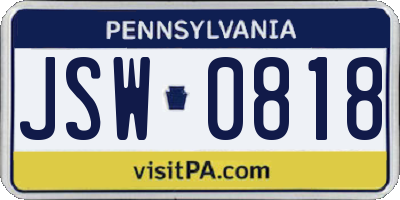PA license plate JSW0818