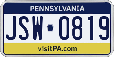 PA license plate JSW0819