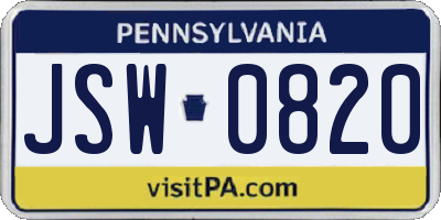 PA license plate JSW0820