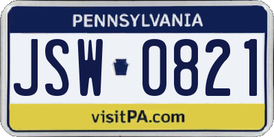 PA license plate JSW0821