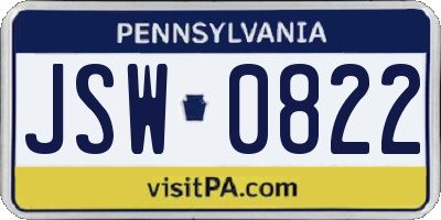 PA license plate JSW0822