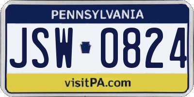 PA license plate JSW0824