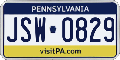 PA license plate JSW0829