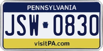 PA license plate JSW0830