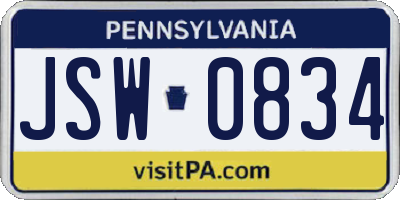 PA license plate JSW0834