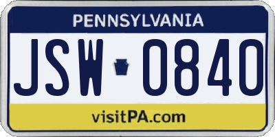 PA license plate JSW0840
