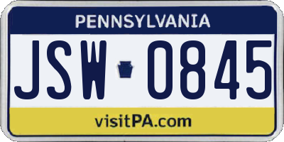 PA license plate JSW0845
