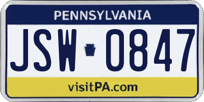 PA license plate JSW0847