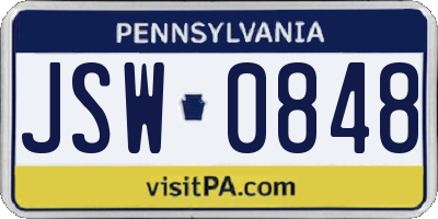 PA license plate JSW0848