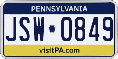 PA license plate JSW0849