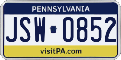 PA license plate JSW0852