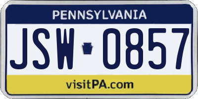 PA license plate JSW0857